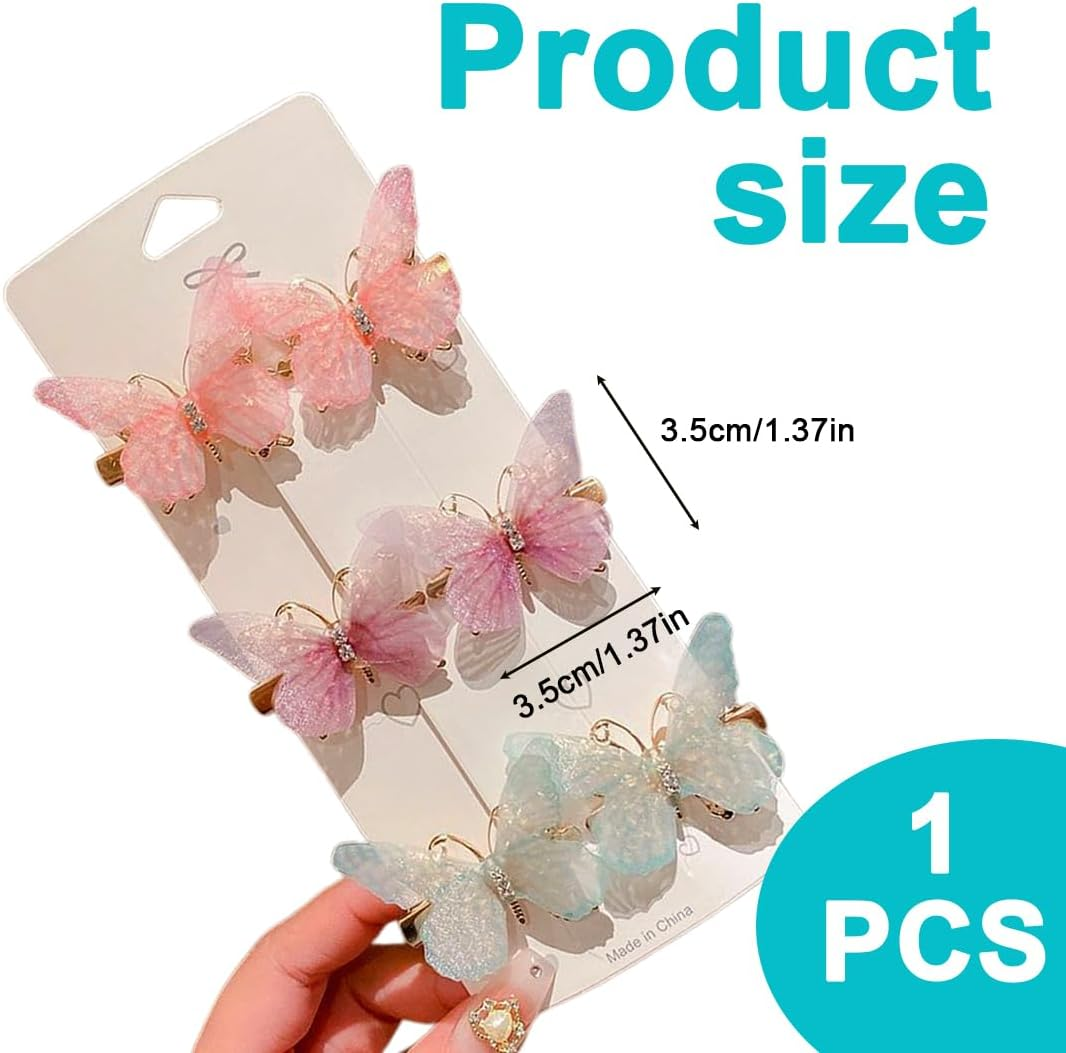 OUDQFCJ Butterfly Hair Clips, 6 Pieces, Hair Clips, Girls, Hair Accessories, Butterfly Hair Clips, Glitter Snap Hair Clips for Teenagers, Women, Hair Accessories