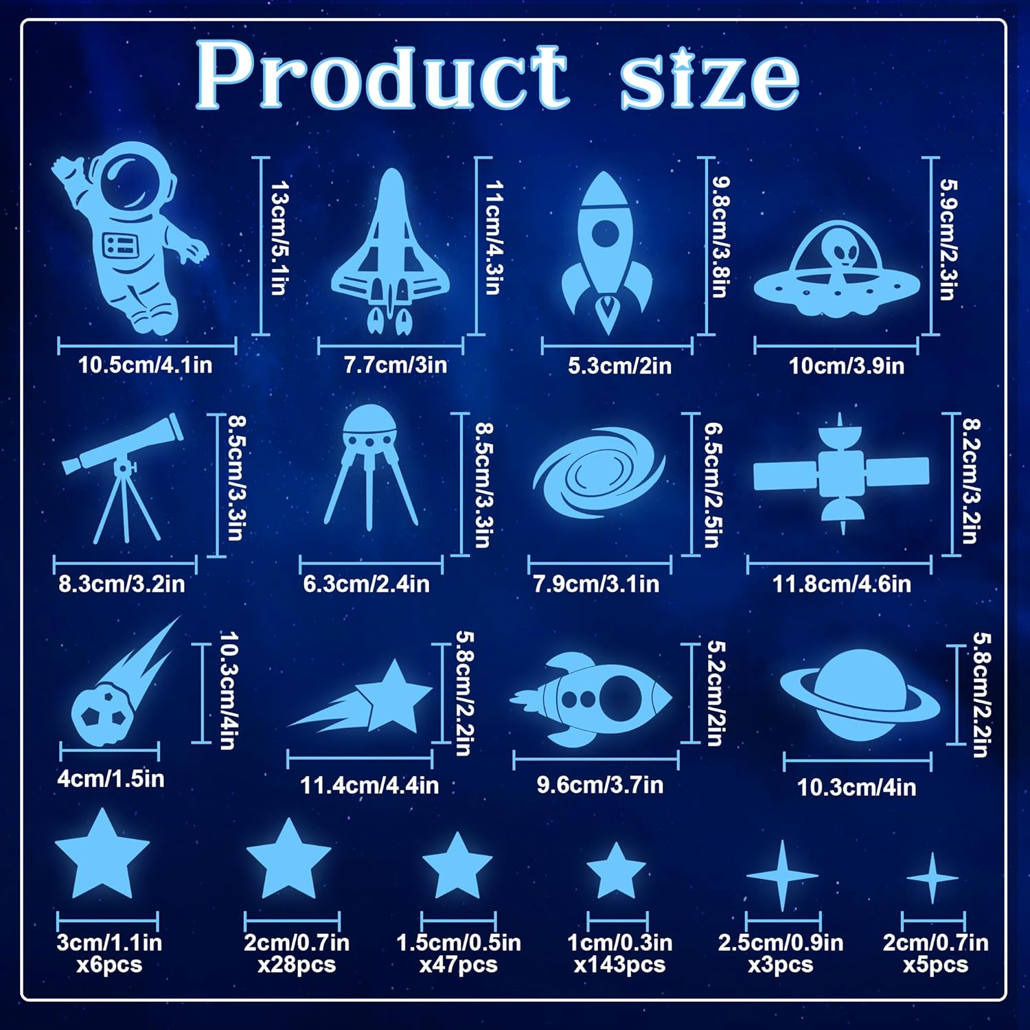 Glow in the Dark Stars Ceiling Space Wall Decals Glow in the Dark Astronaut Universe Galaxy Planet Wall Stickers Glowing Stars for Bedroom Living Room Decor image number 6