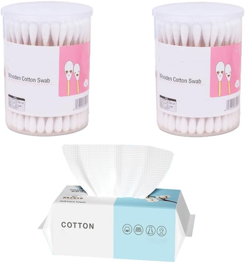 Household Disposable Makeup Cotton Swabs, 100 Double Headed Cleaning Cotton Swabs, 2 Circular Boxes, 1 Pack of Makeup and Facial Towels, Suitable for Wound Treatment and Ear Removal, Soft Daily Necessities for Beauty and Makeup image number 1