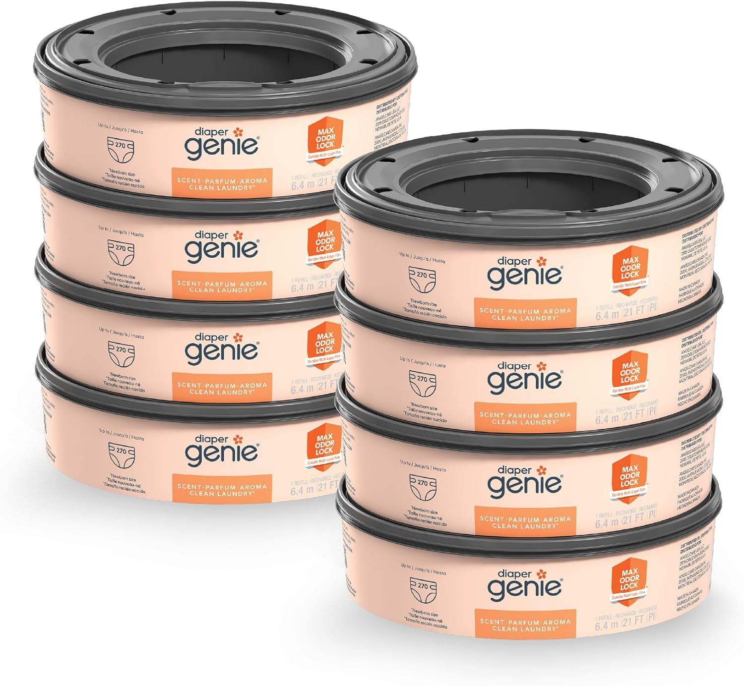 Diaper Genie Bags Refills 270 (Pack of 8) Clean Laundry Scent | Diaper Pail Refills with Max Odor Lock | Holds up to 2160 Newborn Diapers image number 5