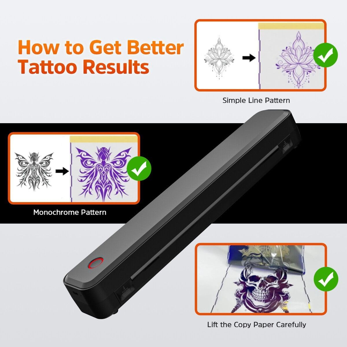 AUSWAY Tattoo Stencil Printer Wireless Thermal Transfer Machine Tattooing Drawing Copier Bluetooth USB Body Art Maker DIY Portable Compatible for Phone Tablet PC image number 3