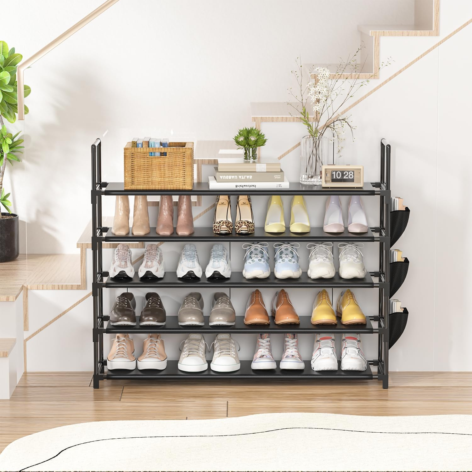 Shoe Rack 5 Tier Shoe Organizer Shoe Storage 20-25 Pairs Black Shoe Rack for Closet Entryway Space Saving Bedroom Garage Door image number 2