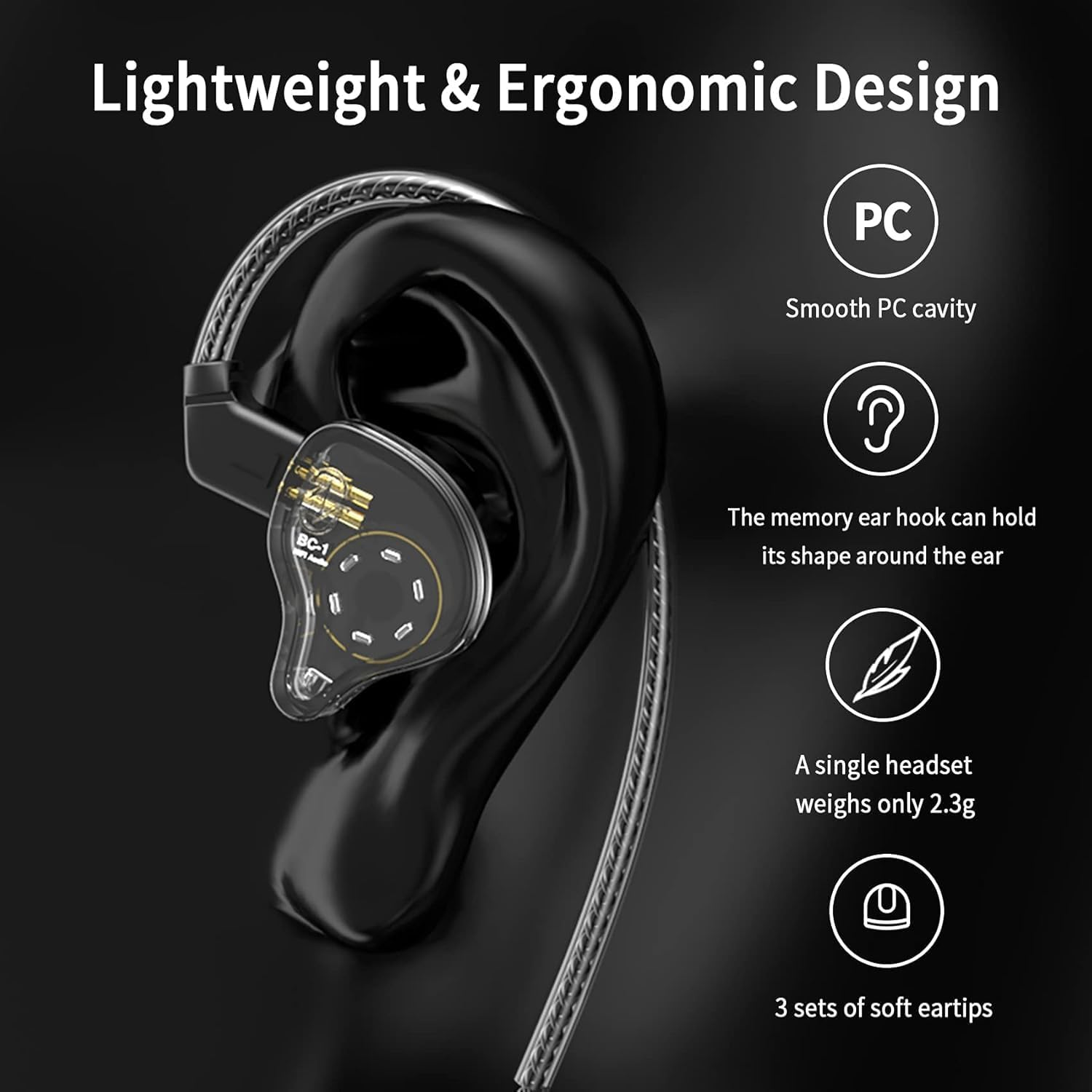 Keephifi CCZ Melody In-Ear Headphones Wired Earphones without Microphone IEM Hifi Bass with 1DD 1BA Ear Fins 4N OFC Cable for Musicians Singers Stage Studio Gaming