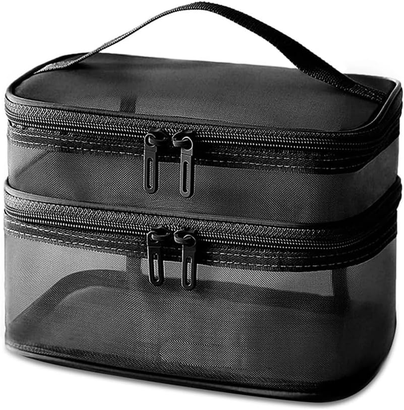 Double Layer Mesh Makeup Bag，Cosmetic Bag，Small Travel Kit Storage Pouch Clear Portable Toiletry Bags image number 5