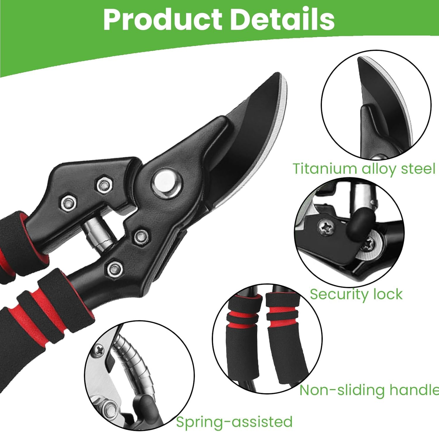 UUNXAM Pruning Shears& Garden Secateurs, Easy to Use Gardening Tools with Grip Handles Sharp, for Plants, Flowers, Bonsai & Branch Trimming image number 1