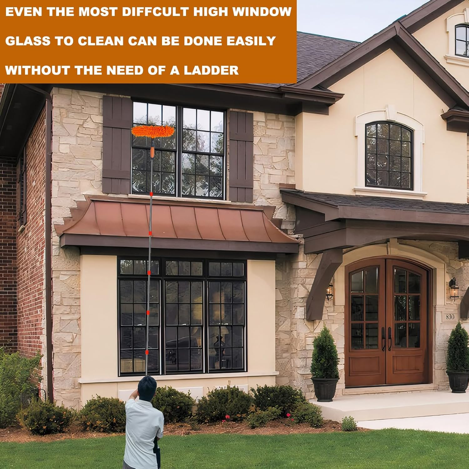 20 Ft+ Reach Squeegee Cleaner Duster 2 in 1 Rotatable Window Cleaning Tool Kit with 3-14 Ft Extension Pole, Washing Equipment for Indoor Outdoor Glass Car - 3 Pads image number 3