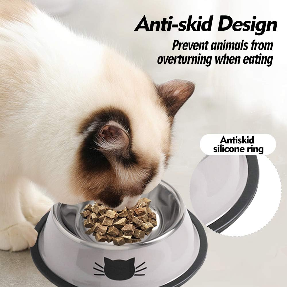 Cat Bowls, Set of 2 Cat Feeding Bowls, Cat Feeding Bowls, Double Cats, Water Feeding Bowl, Stainless Steel image number 1