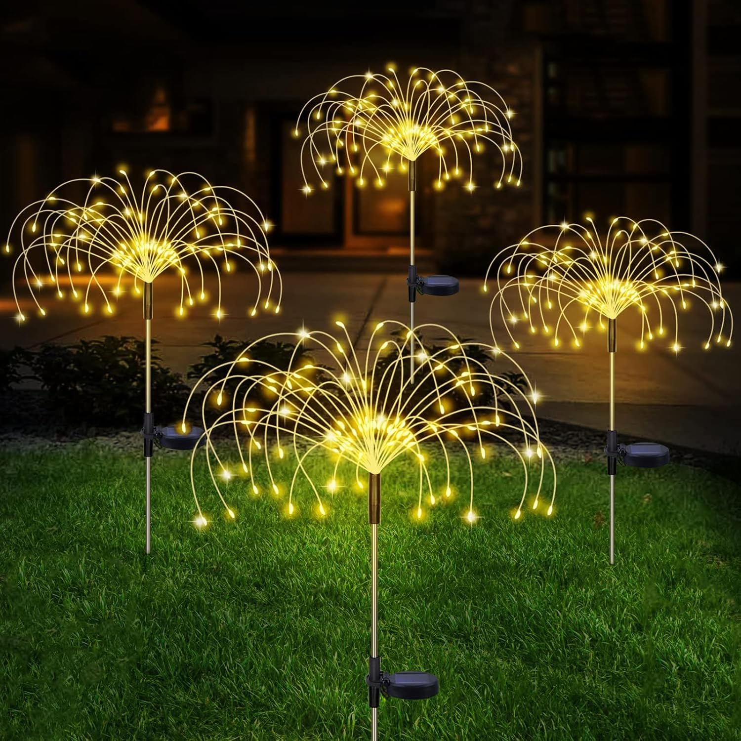 Bongu Solar Firework Lights 4 Pack, 480 LED Solar Powered String Light 8 Modes Twinkling Solar Lights Outdoor for Garden, Wedding, Party, Patio Solar Garden Lights (Multi-Colored)