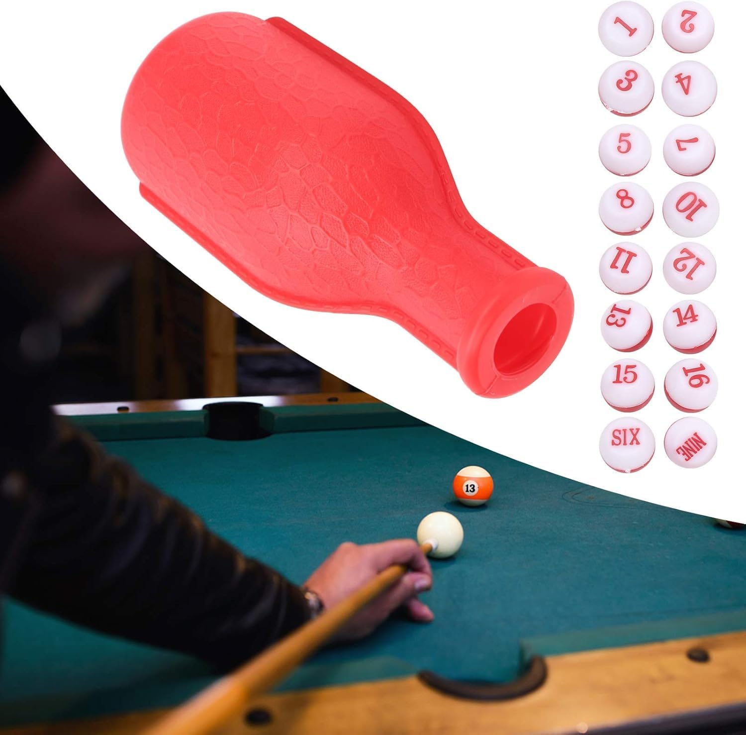 Billiards Digital Dice and Billiard Dice Bottle Kit,Billiard Game Kelly Pool Shaker Bottle with Standard 16 Numbered (Red) image number 1