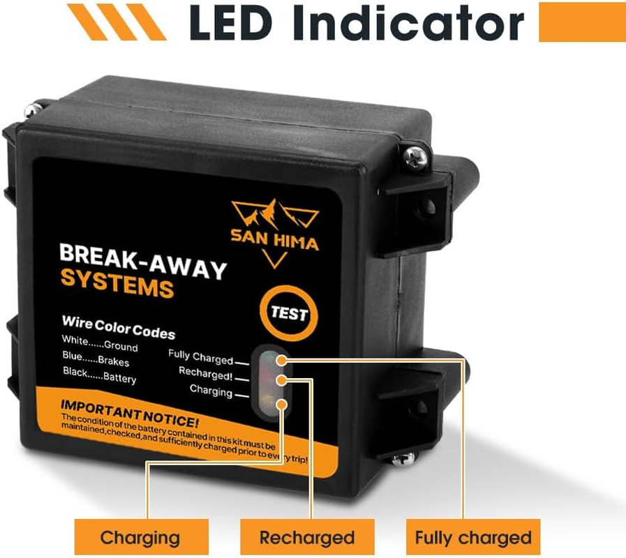 SAN HIMA Trailer Brakes Breakaway Kit with Charger LED Indicator Switch, Break Away Controller System Built-In 12V 5Ah Battery for Trailer Caravan image number 1