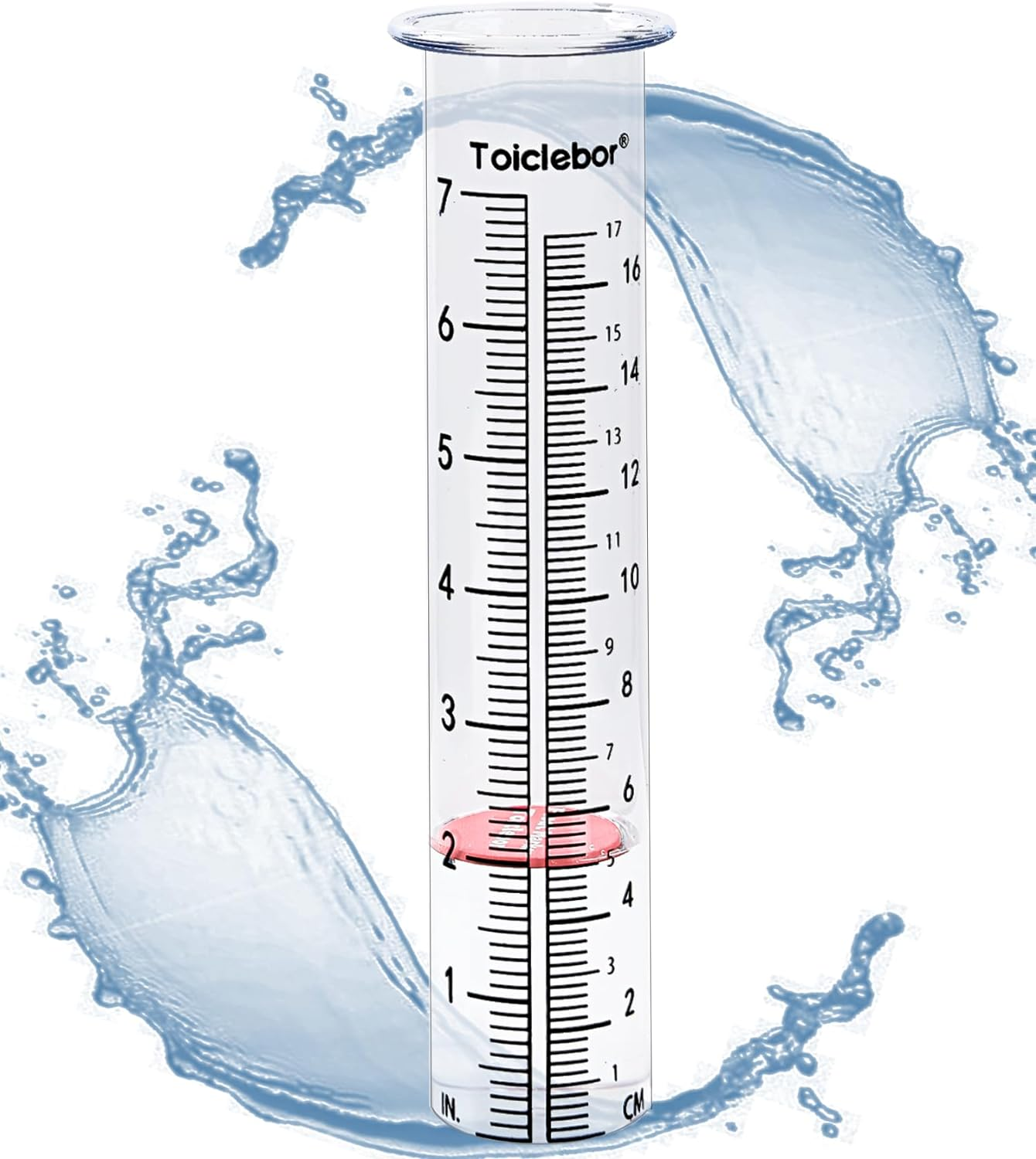 7" Capacity Rain Gauge Replacement Tube Plastic,Freeze Proof Tube,Big Numbers with Red Float Marker,Clear,8.11 Inch Height,Model RM-T01 image number 5
