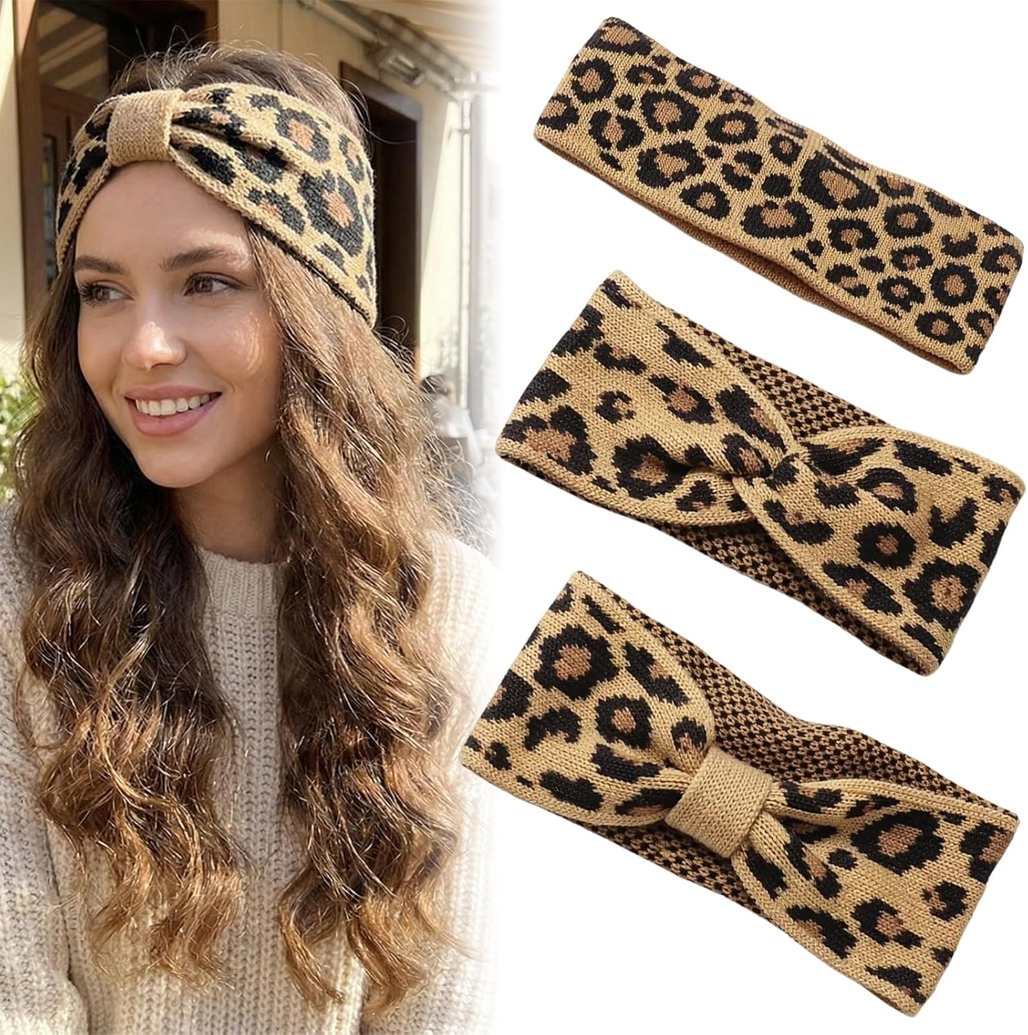Leopard Print Headband, Leo Headband Women, Set of 3, Soft Fleece, Winter Women, Headband Leopard Print Girls, Women Autumn image number 6