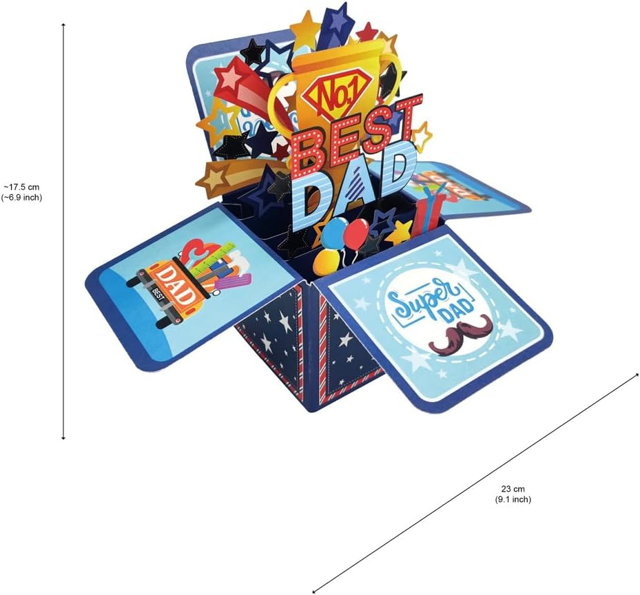 Suithink 3D Fathers Day Box Card，Pop up Father'S Day Greeting Card with Note Card and Envelope for Fathers Day Happy Dad Birthday Gift image number 2