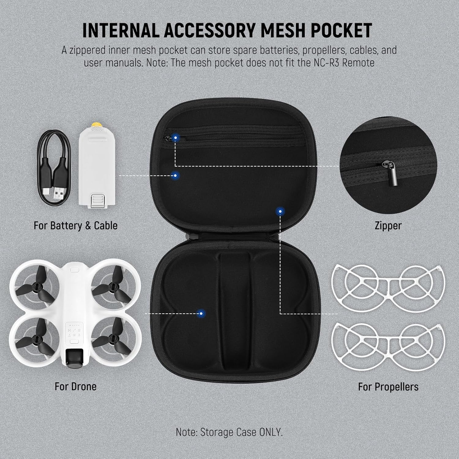 NEEWER Storage Case for NEO Drone, Splashproof Nylon Hard Travel Carrying Bag with Shockproof Foam Insert Mesh Pocket Carabiner Compatible with DJI NEO, Not for RC-N3 Remote, PB9