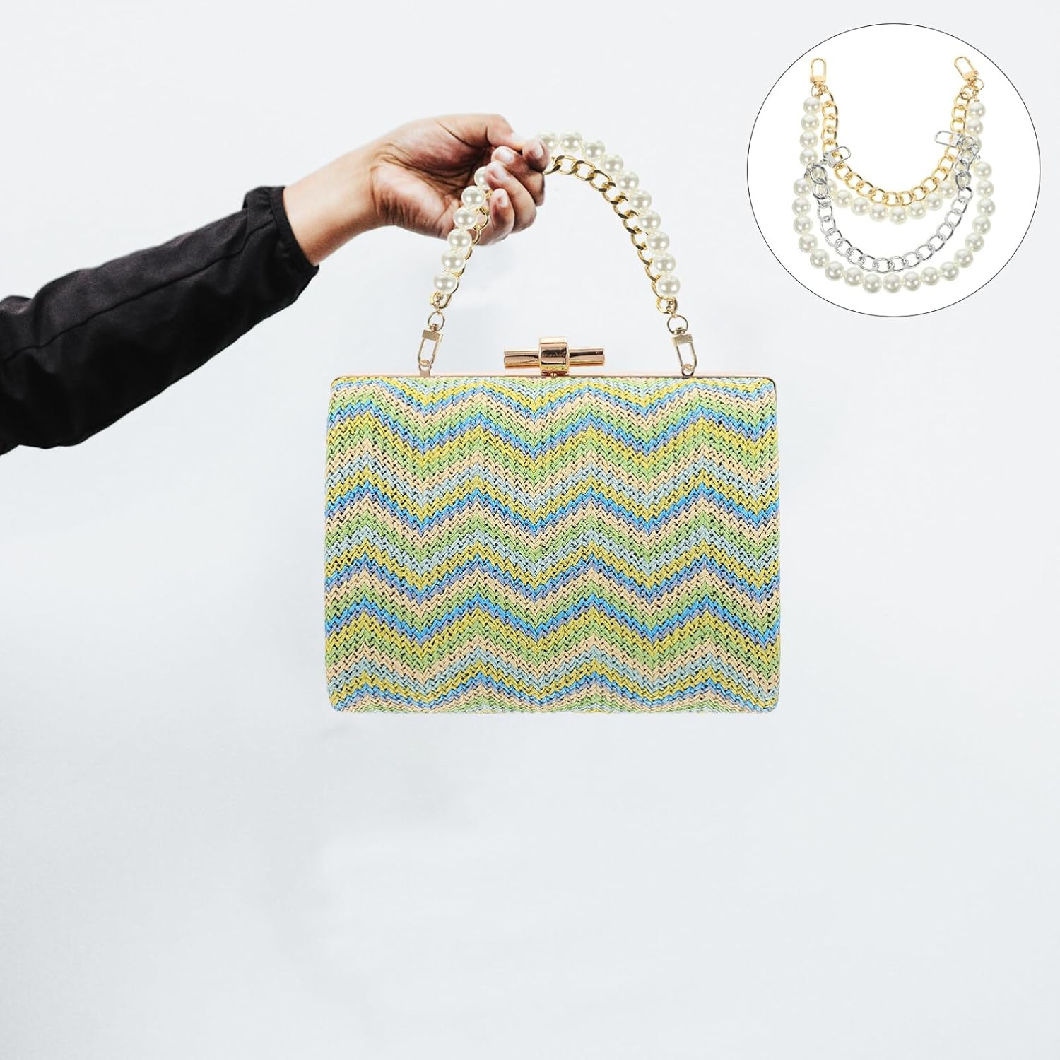 TEHAUX 4Pcs Pearl Bag Chain Plastic Replacement Single Shoulder Bag for Handbags Featuring