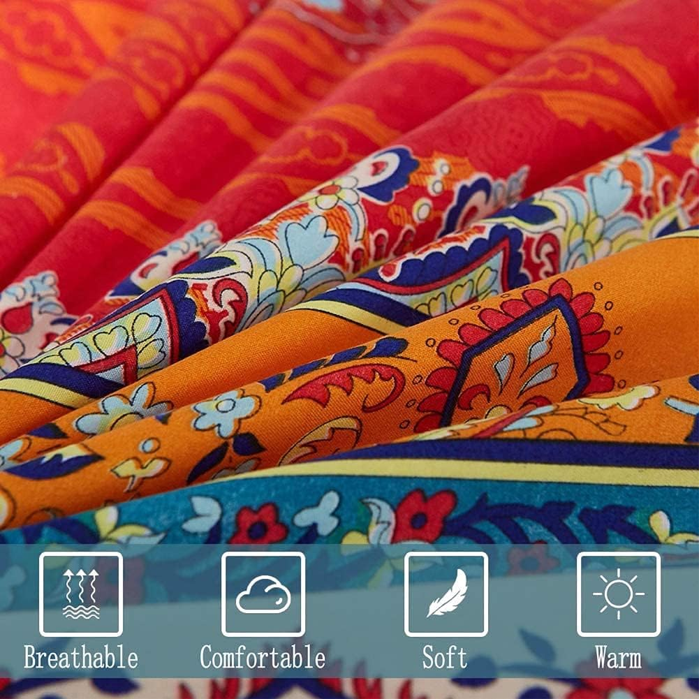 Boho Sheets Set Queen(4 PCS) Boho Colorful Tribal Striped Bed Sheets Set Soft Microfiber 12" Deep Pocket Ethnic Fitted Sheet Bohemian Flat Sheets 2 Pillowcases image number 4