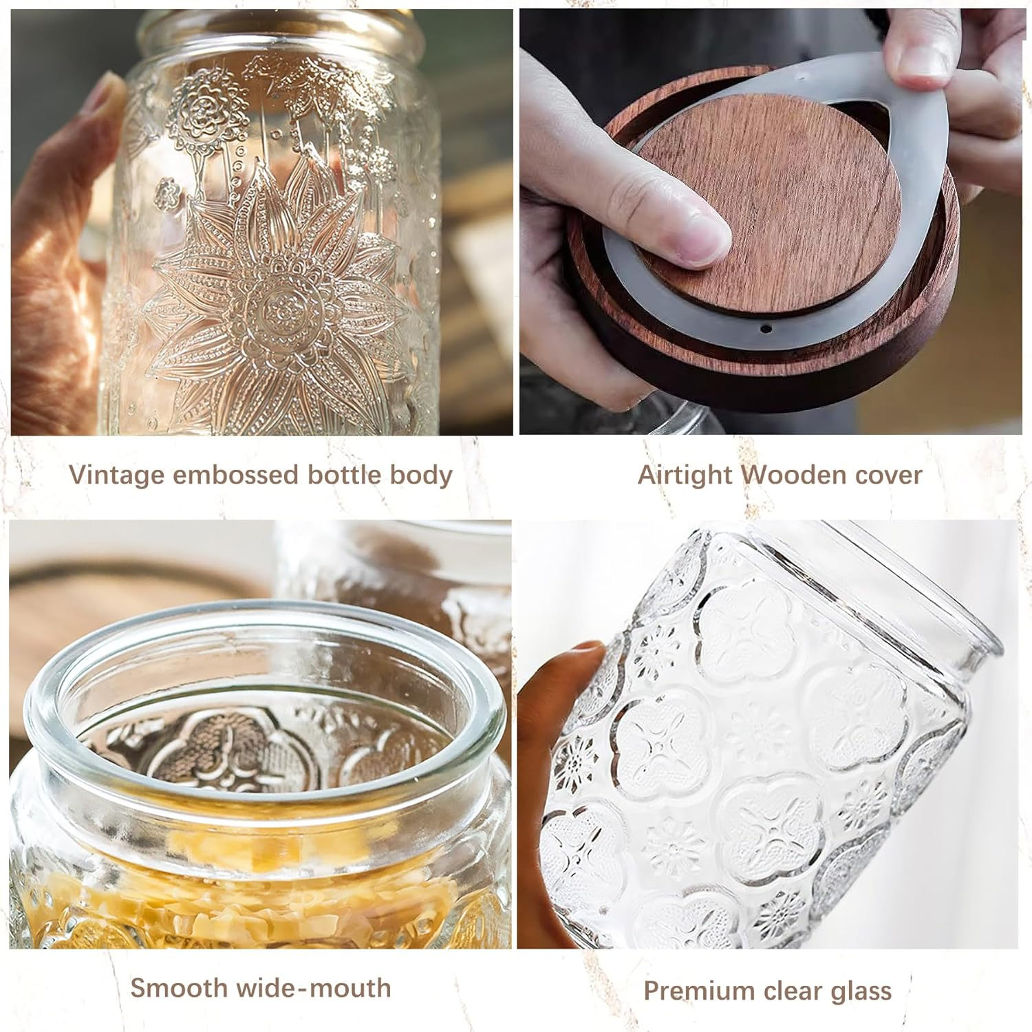 Glass Storage Jars with Airtight Lid, 35Oz Canister for Kitchen Counter with Bamboo Lid, Brown Sugar, Candy, Coffee, Cookie, Salt, Tea,Pantry Cute Jar image number 3