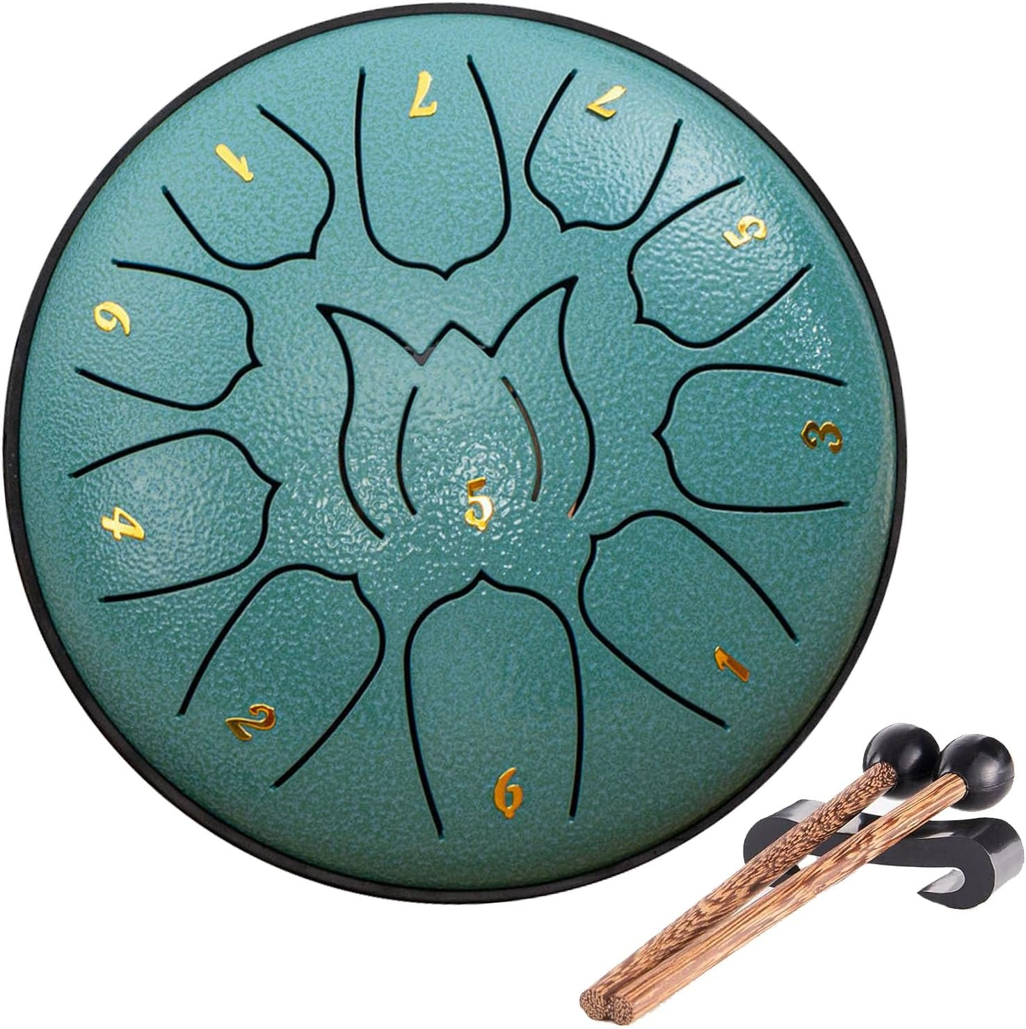 Steel Tongue Drum 6 Inch 11 Notes Hand Drum, Chakra Tank Drum Steel Percussion Padded Travel Bag Sticks Music Book, Sound Healing Instruments for Musical Education Entertainment Meditation (Malachite) image number 3
