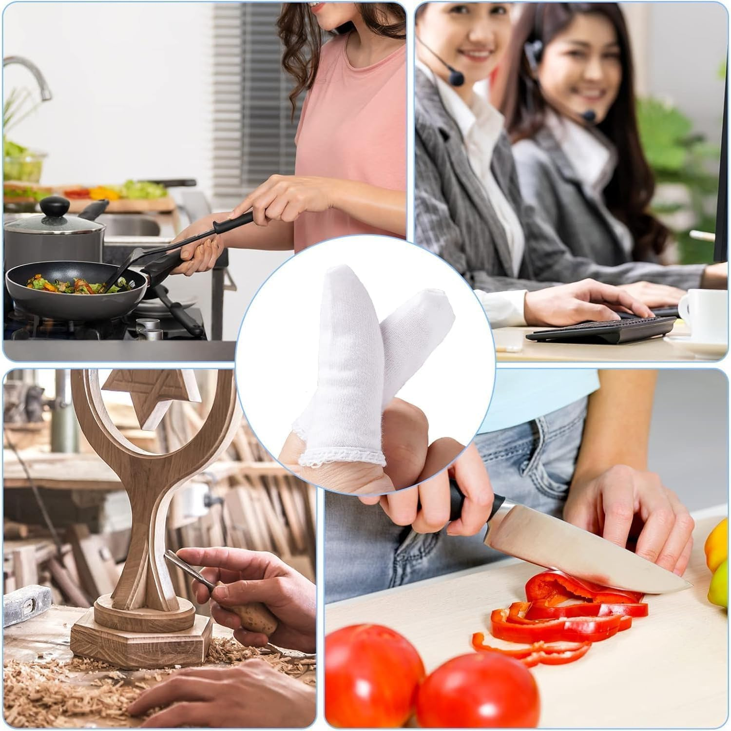 Cotton Finger Cots, 50 Pcs Cloth Finger Cots Finger Toe Sleeves Fingertips Protective Cover, White Finger Cots Finger Protectors, Thumb Protector for Finger Tips Comfortable and Breathable image number 2