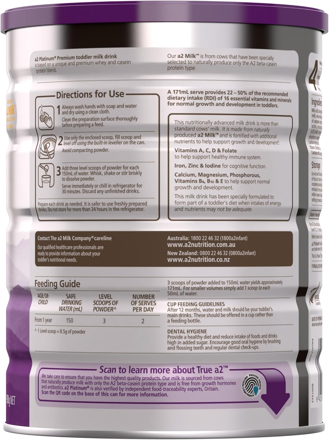 A2 Platinum Premium Toddler Milk Drink Stage 3 from 1 Years - 3 Years 900G