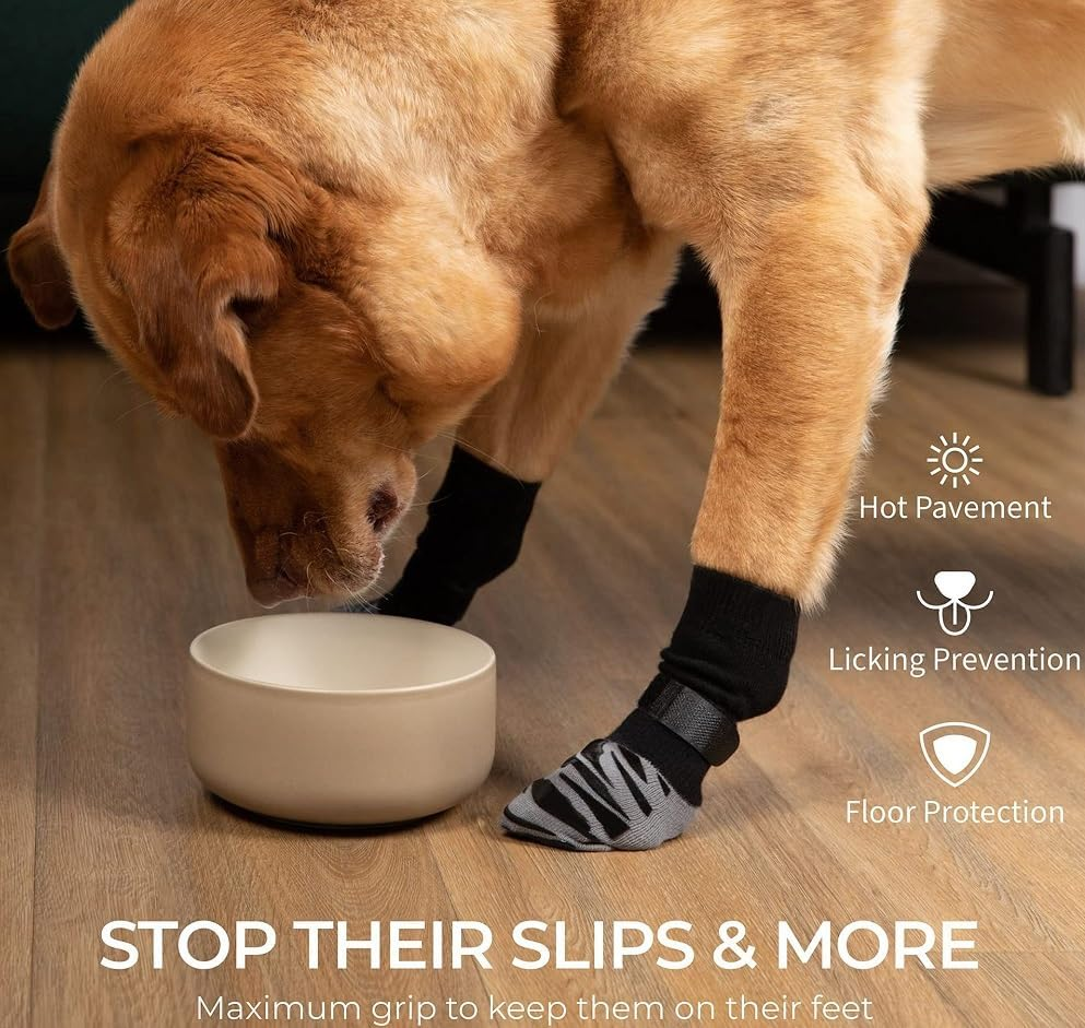 Anti-Slip Dog Socks-4 Pcs Double Sides Grips Dog Shoes Paw Protector for Hot Pavement, Prevents Licking,For Puppy Small Medium Large Senior Dogs (Black, L) image number 6