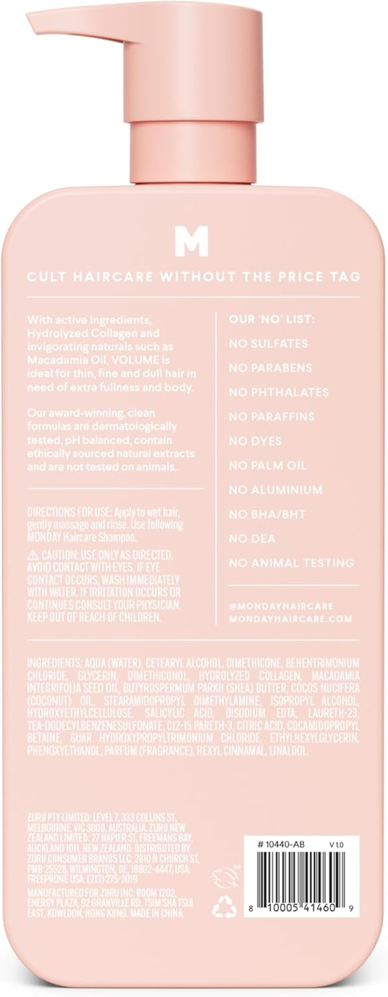 MONDAY HAIRCARE Volume Conditioner for Thin, Fine, and Oily Hair, Made from Coconut Oil, Ginger Extract, & Vitamin E, 100% Recyclable Bottles, 798Ml image number 4