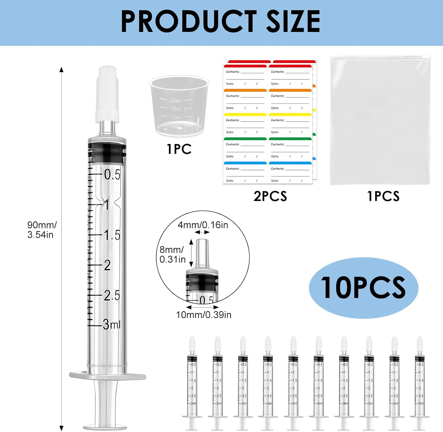 22 Pcs Colostrum Collector Kit, 10 Sterile Sealed Breast Milk Collector(3 ML) - Syringe No-Needle with Sealed Caps 10 Stickers 1 Colostrum Collection Measuring Cup(20Ml) 1 Slide Lock Storage Bag for Breastfeeding image number 3
