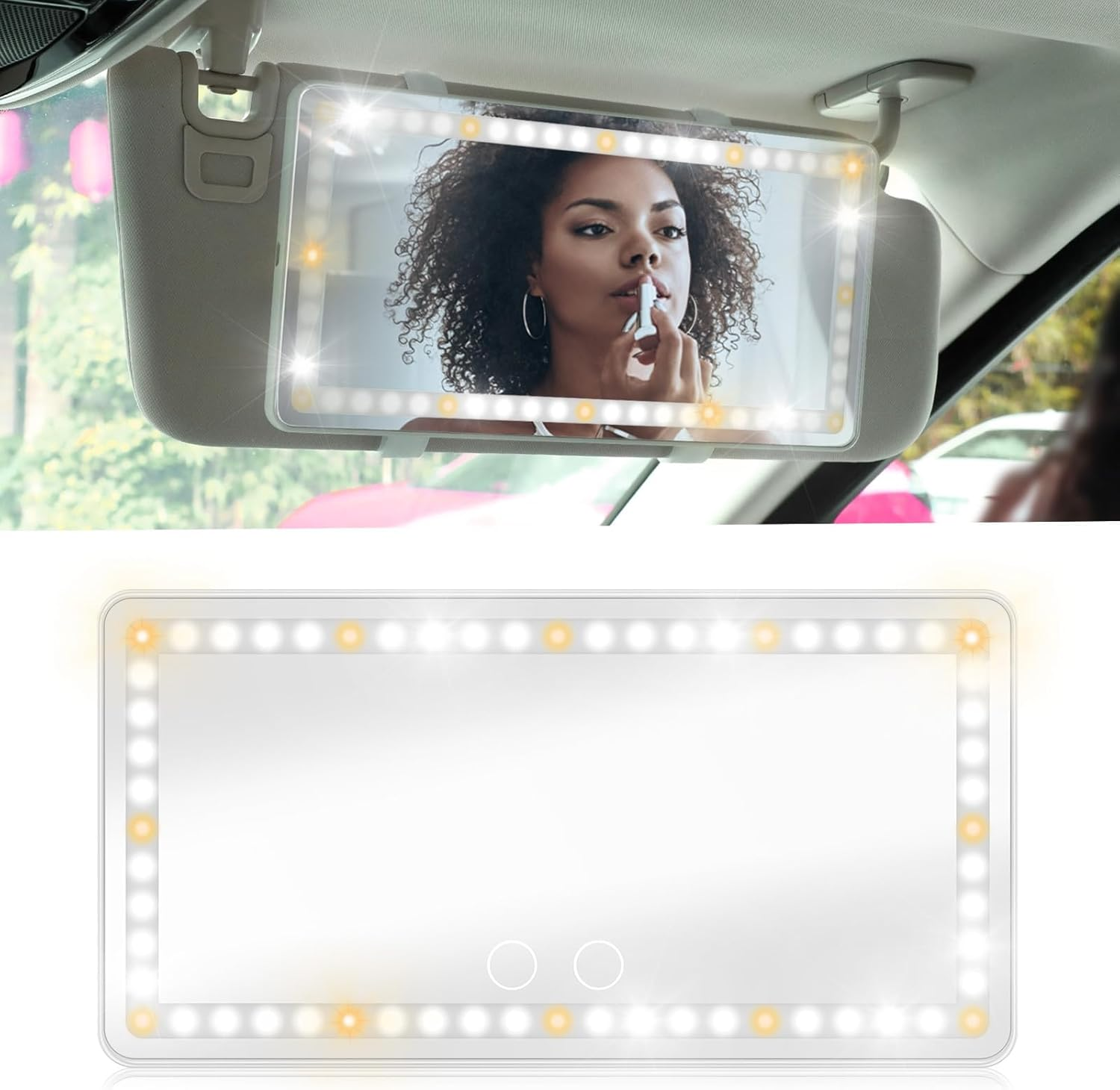 Rechargeable Car Vanity Mirror with LED Lights for Sun Visor &ndash; 3 Light Modes, Dimmable Touch Screen, Memory Function &ndash; Makeup Mirror for Car, SUV, Truck &ndash; Universal Fit (White) image number 5