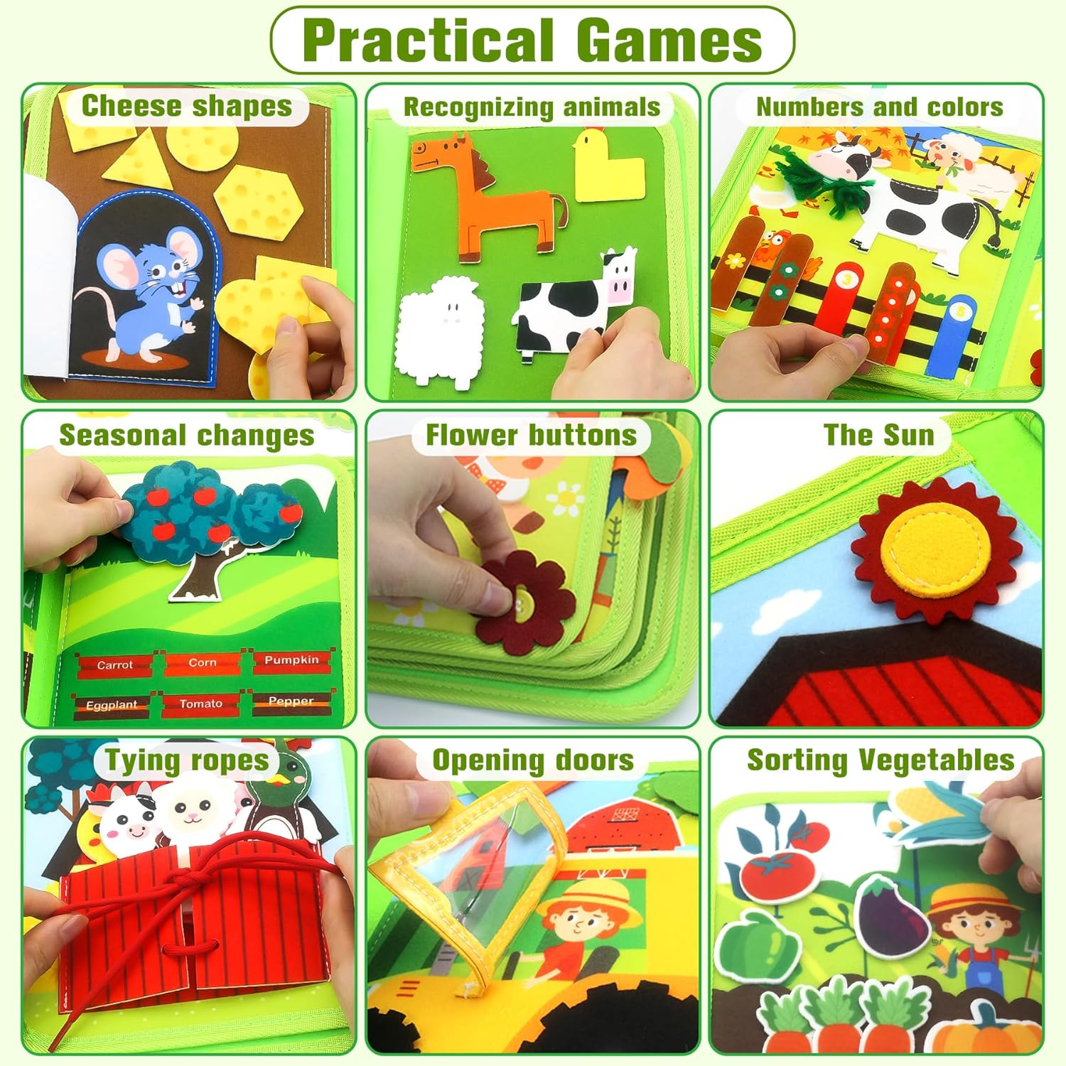 SAYHALO Farm Busy Book for Toddlers 3+, Montessori Toys Busy Board for 3+ Years Old Boys Girls, Travel Toys Quiet Activity Book with Life Skills, Cognition, Sorting, Matching