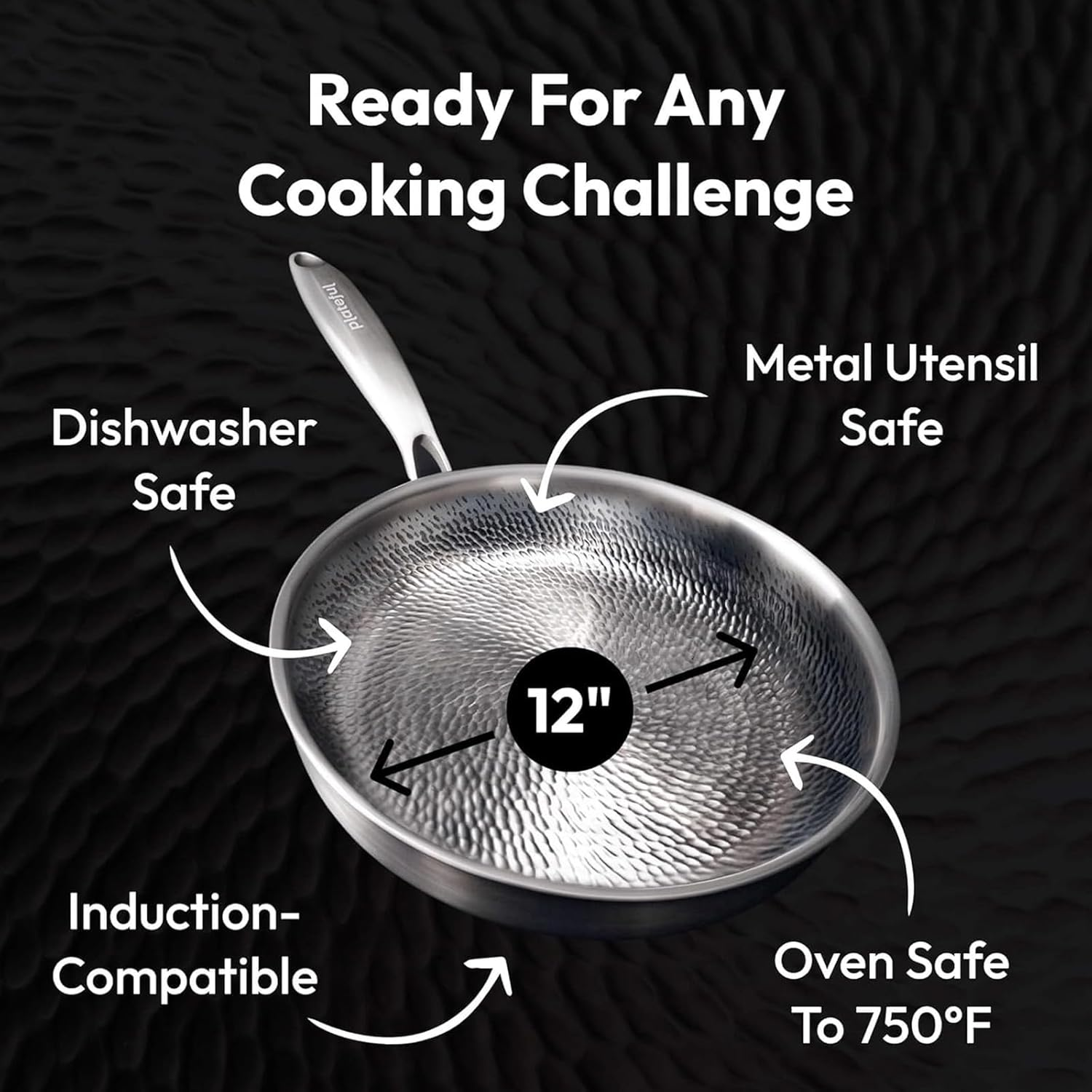 Titanium Hammered Pan Pro with Lid, 100% Non-Toxic Titaniums Hammered Pan Pro for Cooking Non Stick, Titanium Frying Pans 12 Inch, Extreme Heat-Resistant & Lasts with All Stovetops (26CM with Lid) image number 1