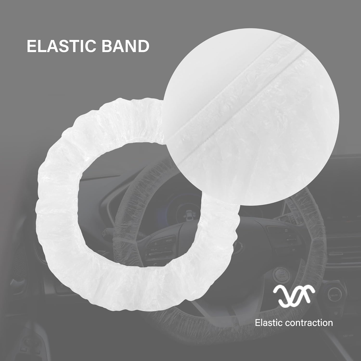 100PCS Disposable Steering Wheel Covers,Disposable Steering Wheel Protector with Elastic for Avoiding Scuffs & Scratches,Universal Car Steering Wheel Cover Car Accessories, 15X15X0.01 Inch image number 1