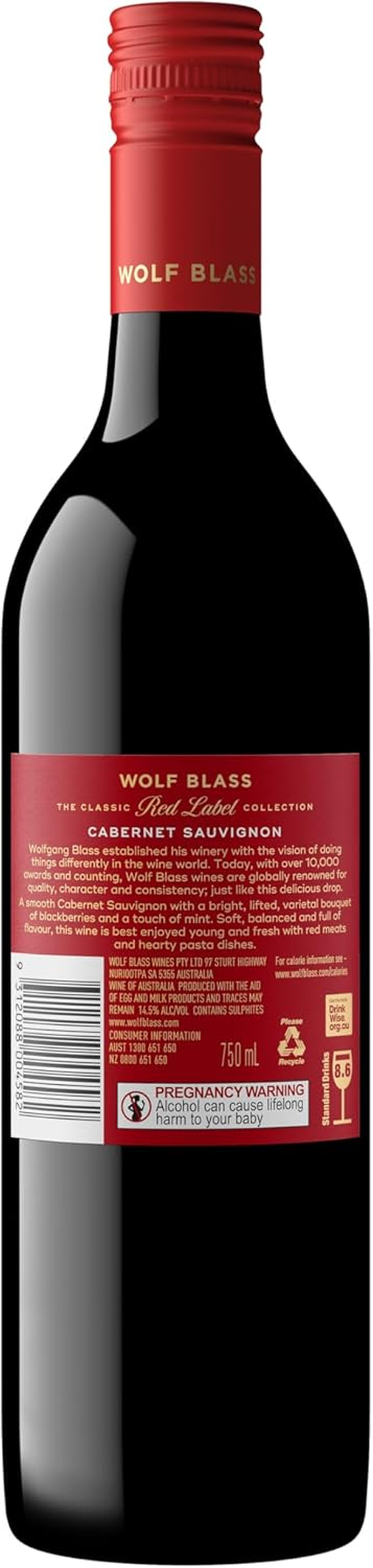 Wolf Blass Red Label Cabernet Sauvingnon Red Wine (Single Bottle), 750 Ml