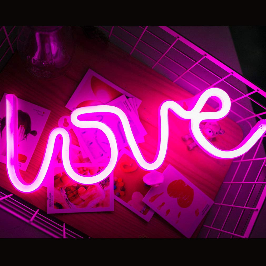 Mortime LOVE LED Neon Light Sign for Party Supplies, Girls Room Decoration Accessory, Table Decoration (Pink Love) image number 4