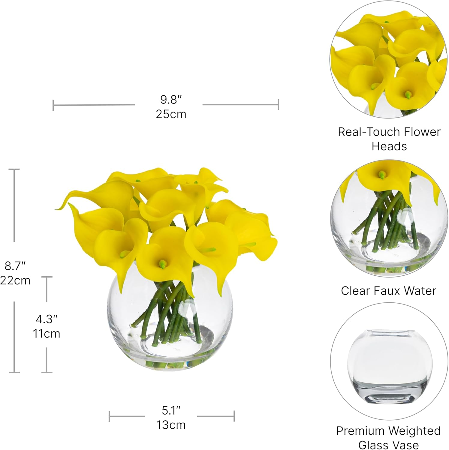 Glamorous Fusion - 22Cm Calla Lily Arrangement in Glass Vase (Yellow) image number 2