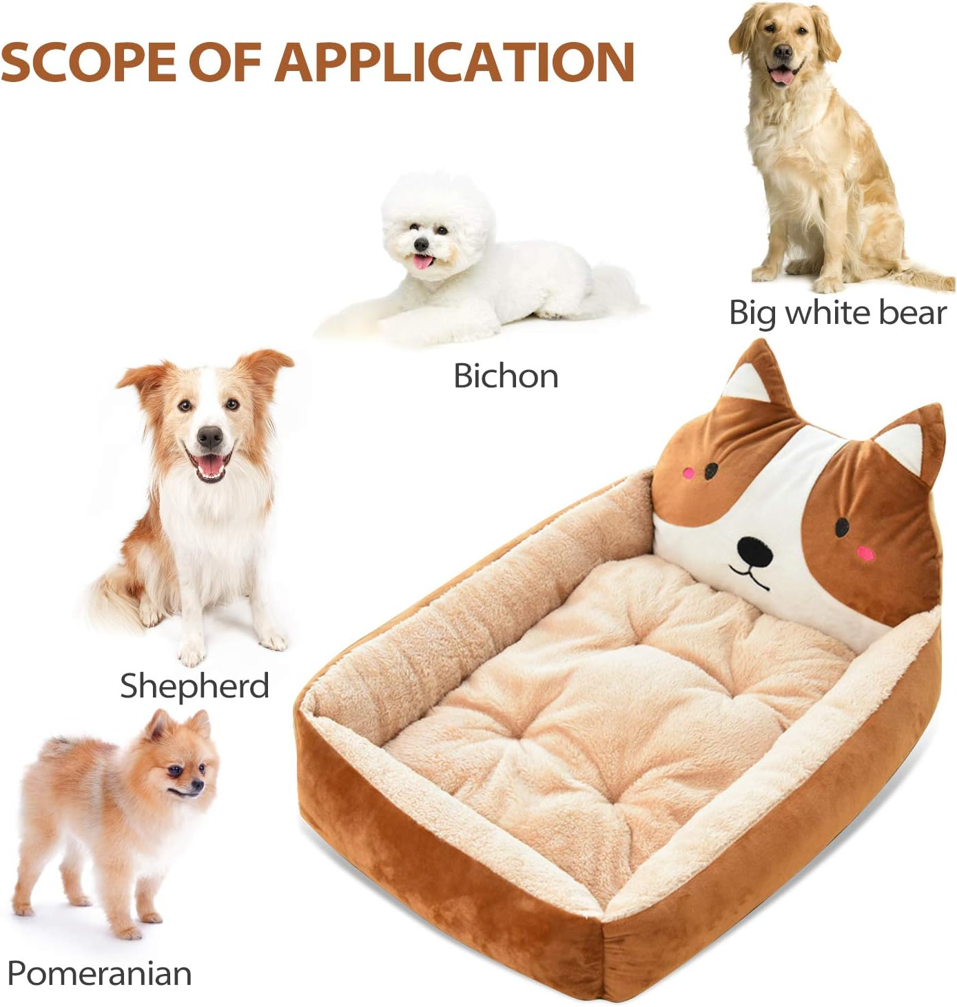 PETCUTE Dog Beds Washable Dog Cushion Warm Dog Sleeping Area Fluffy Square Dog Beds for Small Medium Large Dog Cat image number 5