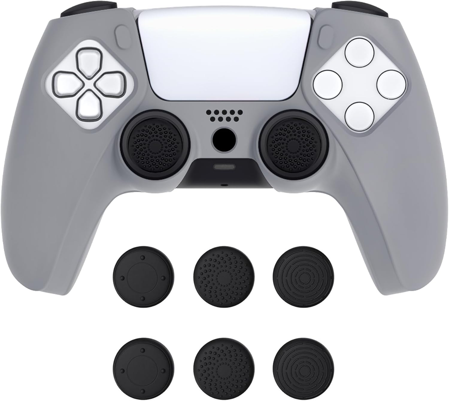 Playvital Pure Series Dockable Model Anti-Slip Silicone Cover Skin for Ps5 Controller, Soft Rubber Grip Case for Ps5 Controller Fits with Charging Station with Thumb Grip Caps - Gray image number 4