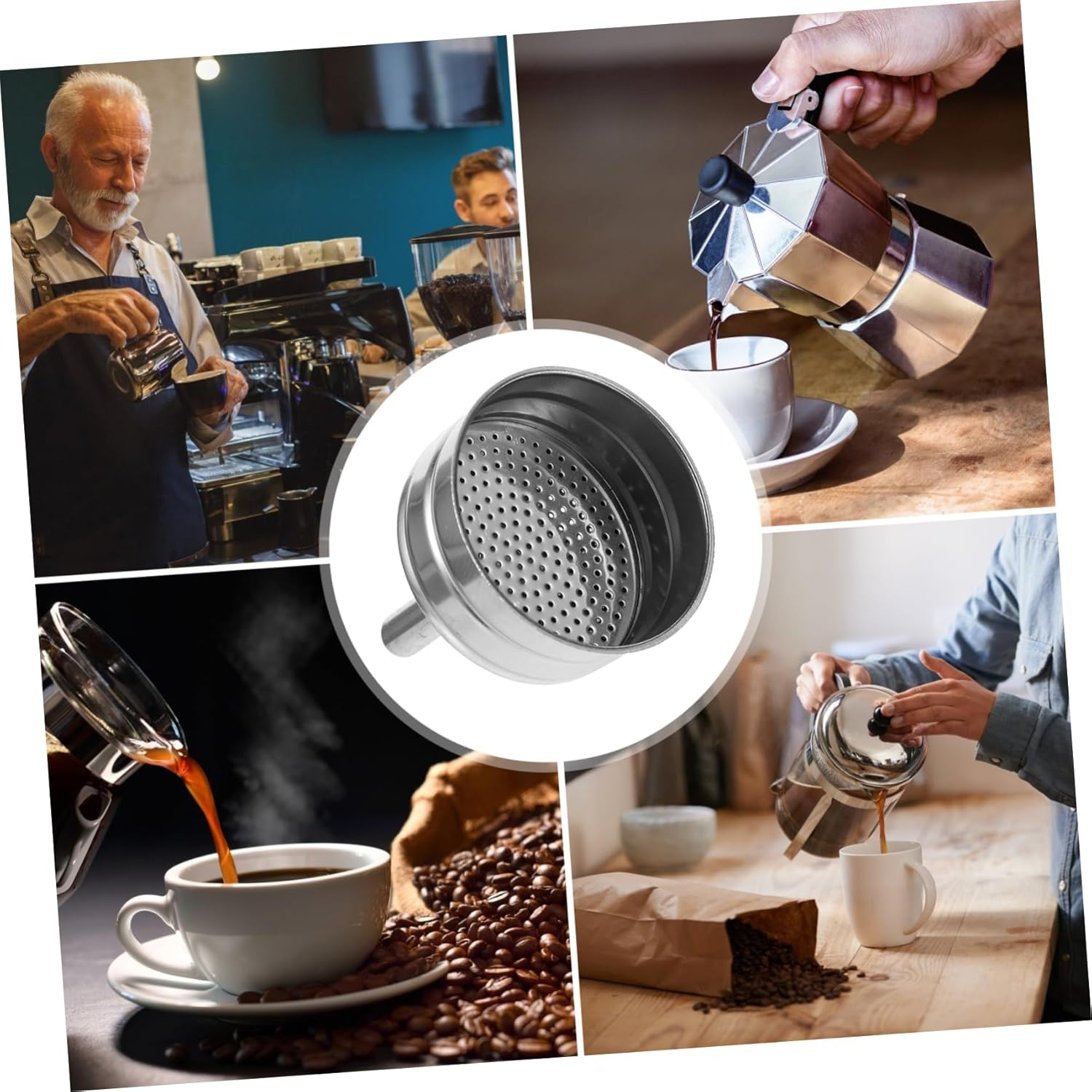 UTHCLO Stainless Steel Non Pressurized Coffee Filter Funnel for Mocha Pot Food Grade Espresso Drip Filter Cup Fits Cups Easy to Clean and Resistant image number 6