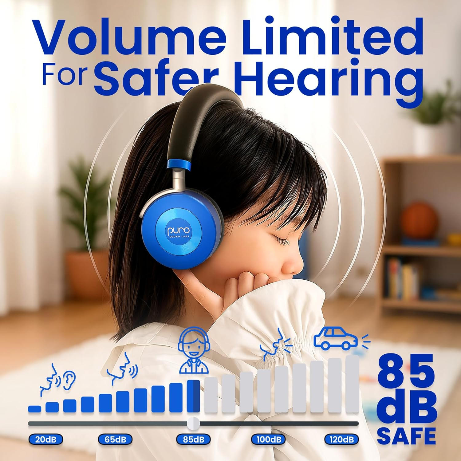 Puro Sound Labs Juniorjam plus Volume Limiting Headphones for Kids, Safer Audio to Protect Hearing- Adjustable Bluetooth Headphones for Tablets, Smartphones, Pcs- 22-Hour Battery Life-Blue - Green image number 2