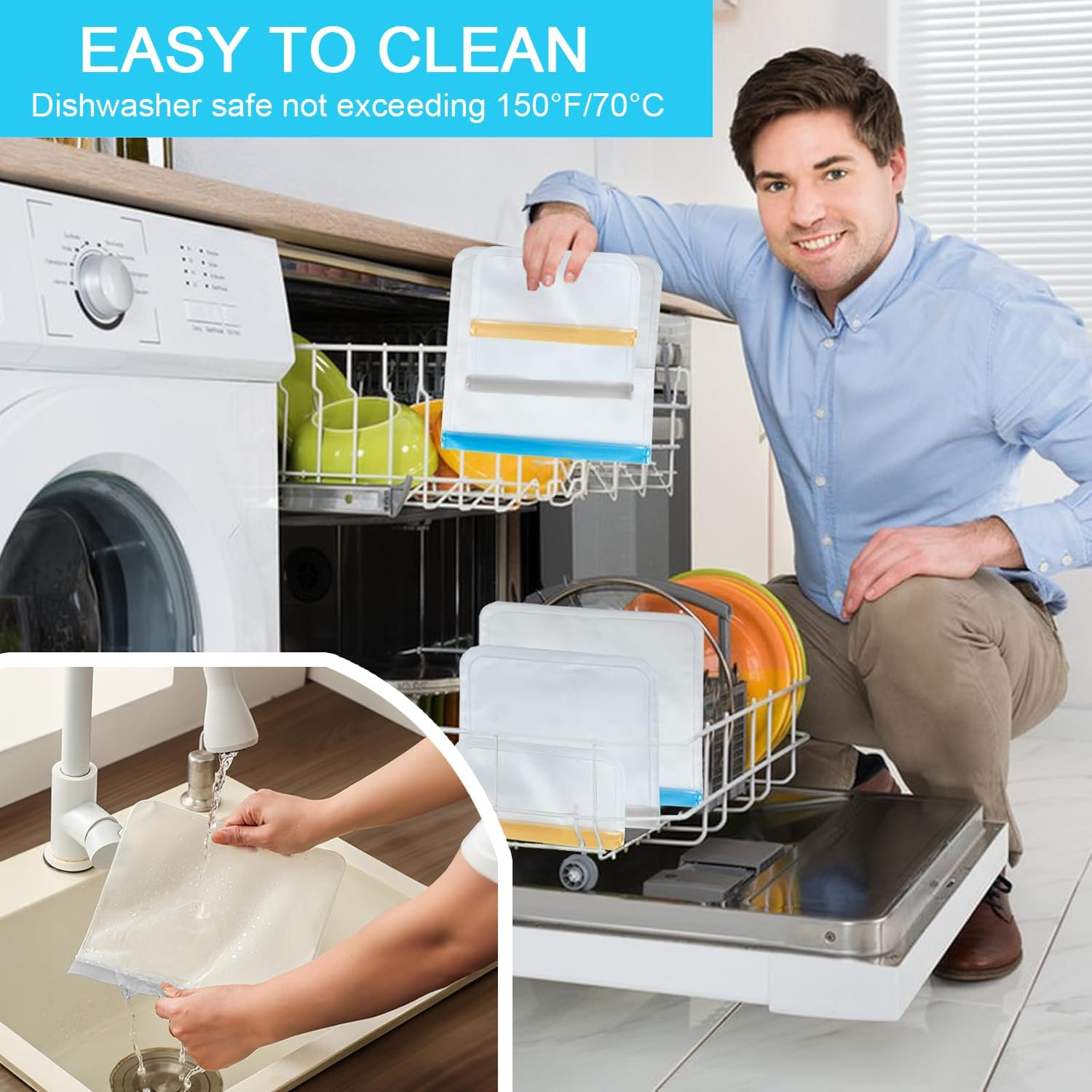 26 PCS Reusable Freezer Bags, Dishwasher Safe Reusable Bags Silicone, BPA Free Silicone Food Bags, Leakproof Silicone Sandwich Bags, Reusable Food Storage Bags for Lunch Meat Veggies image number 4