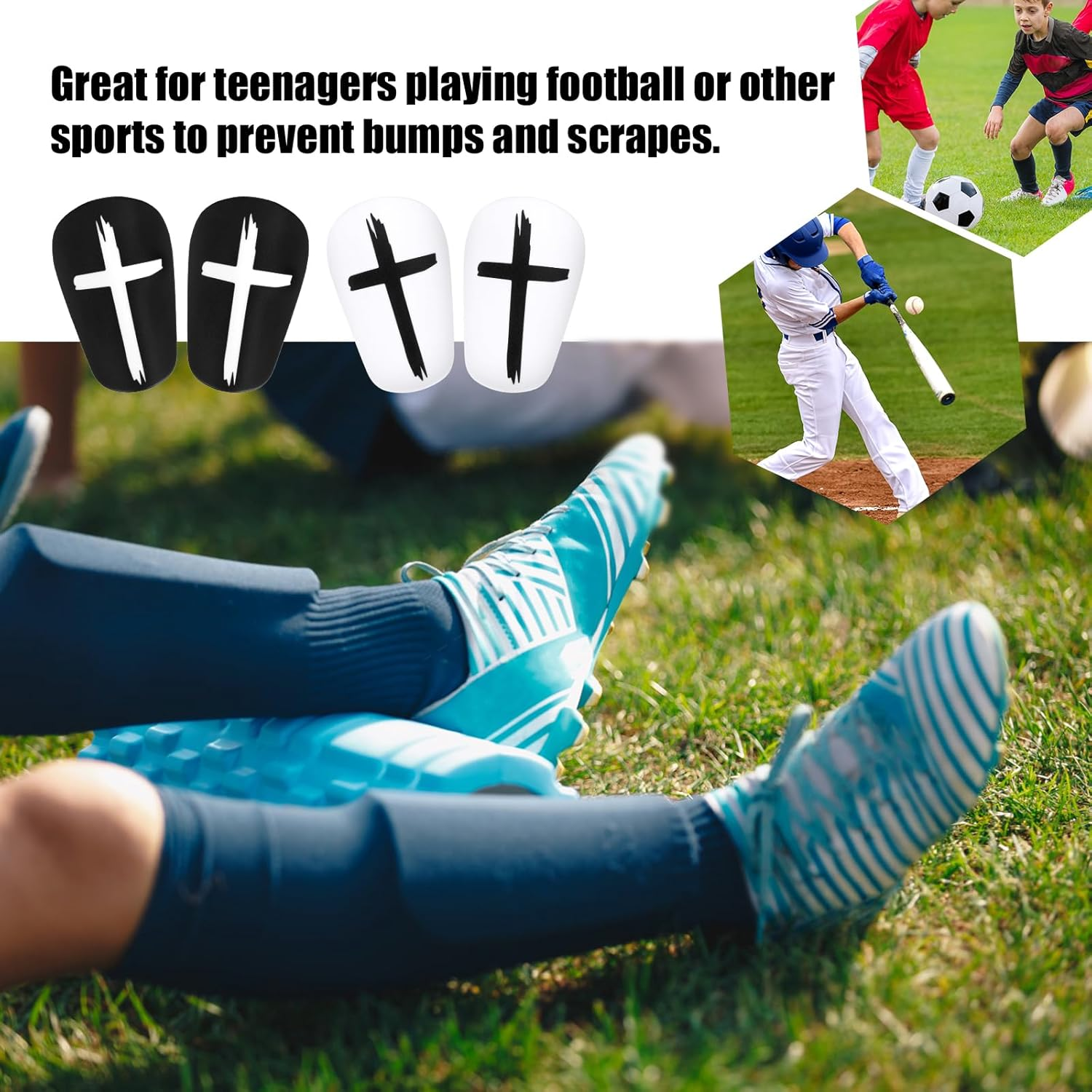 2 Pairs Mini Football Gunguards, 8X5Cm Black and White Cross Greaves Extra Mini Protective Gregues Gunguards Teen Equipment Adult Boys Girl image number 6