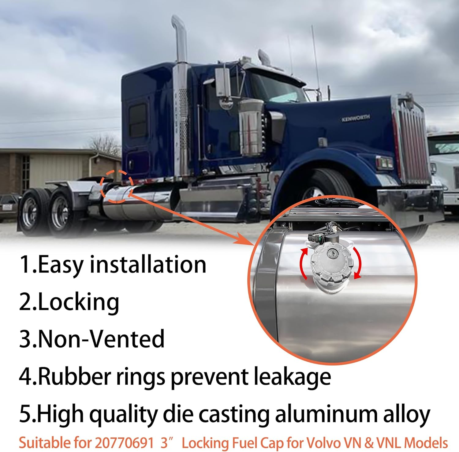 JEEFHO 2Pcs 20770691 3&Prime; Locking Fuel Cap, Truck Fuel Tank Cap Compatible with Volvo VN & VNL Heavy Duty Trucks Models, Replaces # S-23949 20511590 VOL20770691 Fuel Tank Cap (2Pcs) image number 4