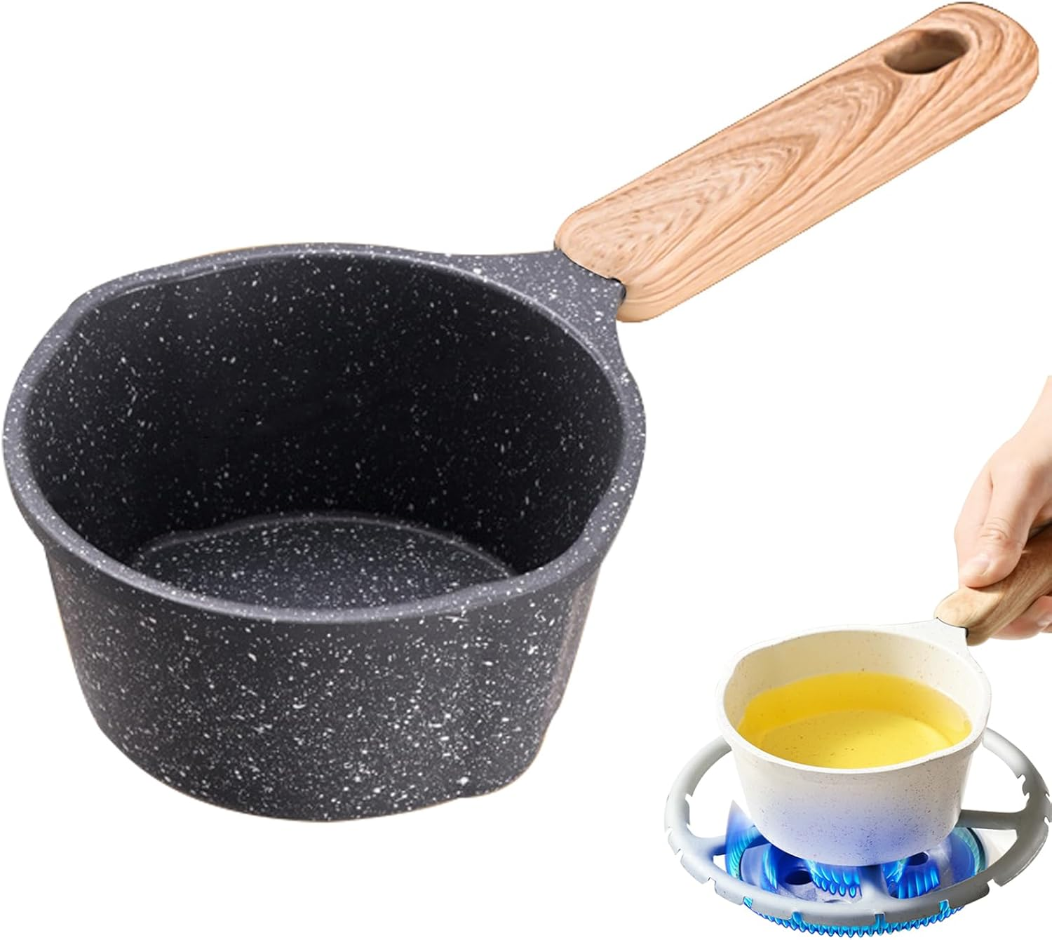 DXQCHDUO Nonstick Sauce Pan,Small Milk Pot Pan,Multipurpose Mini Small Saucepan Pot with Pour Spouts and Handle for Pouring Oil Heating Boiling Milk Frying Eggs (Black)
