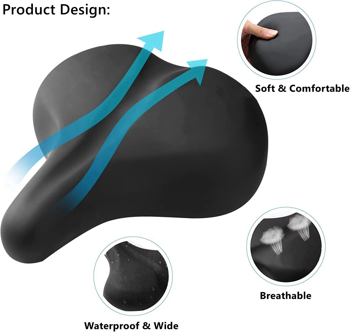 Comfortable Bike Seat Cushion for Women Men, Filled with Soft Memory Foam for Mountain and Road Exercise Bike Seat or Spin Bike Accessories Indoor Cycling Bike Waterproof Bicycle Seat image number 5