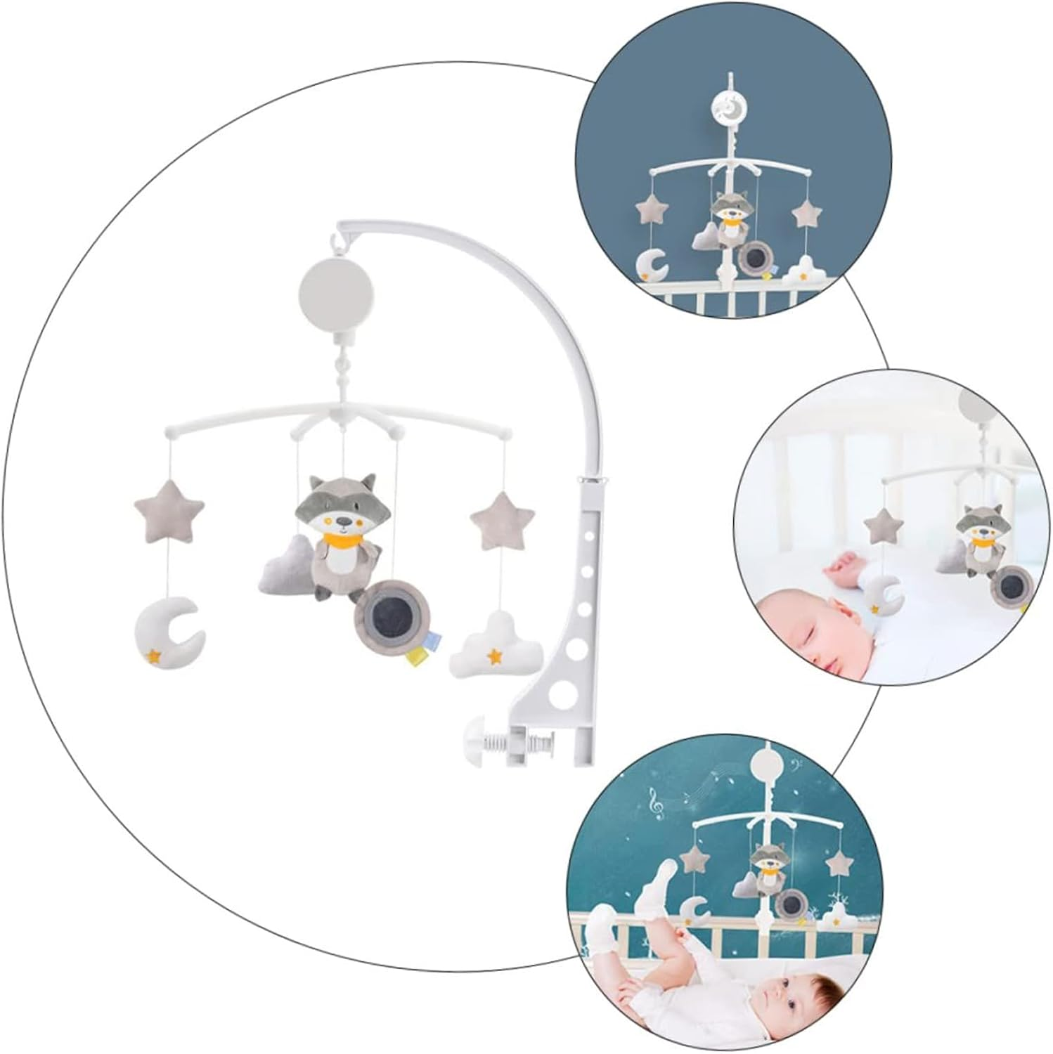 Baby Crib Wind Chime Decoration, Musical Soother Mobile, Photo Pendant Windchime, Gentle Melodies, Adjustable Height, 49X42X35Cm, for Sleep Daily Family Bedroom Stroller Travel Birthday Shower Home image number 6