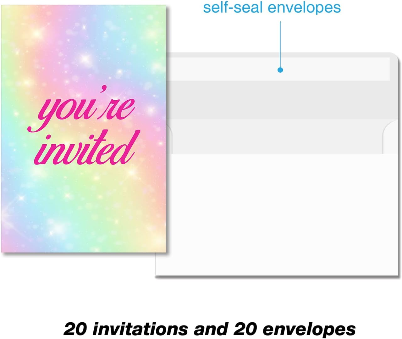 Colorful Rainbow Bunny Birthday Party Invitations with Envelopes Set of 20 Floral Some Bunny Girl Birthday Party Invites image number 2
