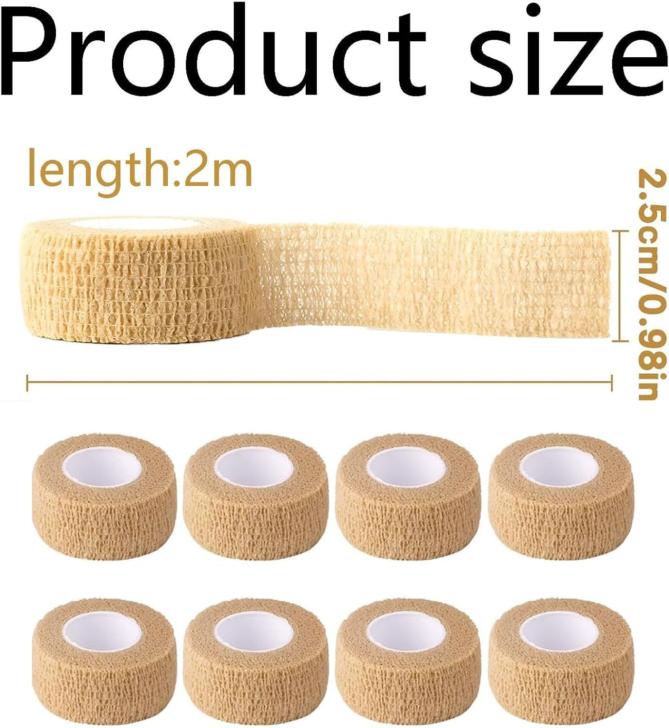 8PCS Cohesive Bandage, Compression Bandage, Rolls Self‑Adhesive Wrap Tape, Adhesive Bandage Tape Skin, Securing Dressings, Skin-Friendly Plaster for Medical Use (2.5Cm X 4M) image number 5