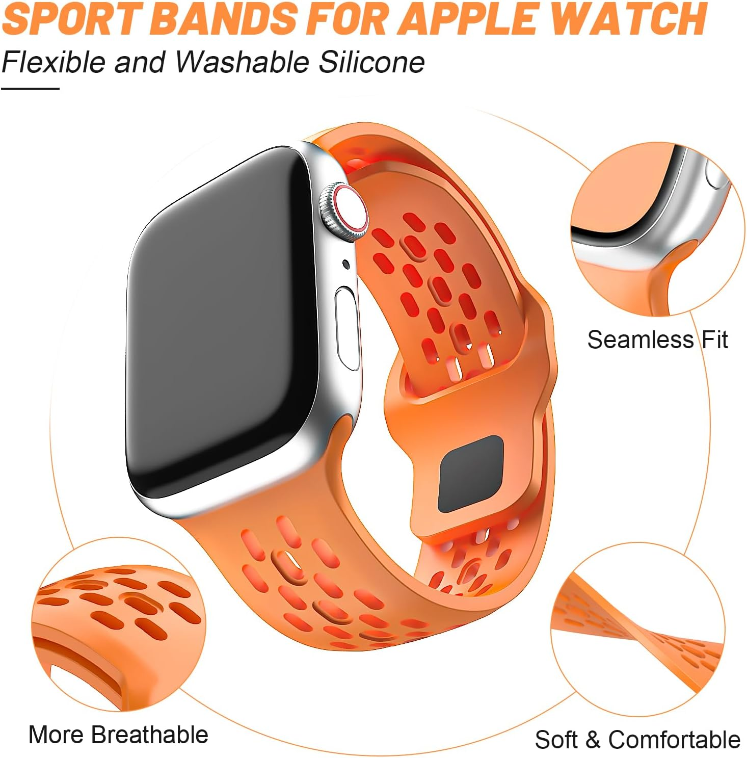 Sport Band for Apple Watch Band 46Mm 45Mm 42Mm 44Mm 49Mm 41Mm 40Mm 38Mm Men Women,Silicone for Apple Watch Strap Breathable Wristband Bracelet Iwatch Ultra Ultra 2 Series 10 9 8 7 SE2 SE 6 5 4 3 2 1 Strap image number 5