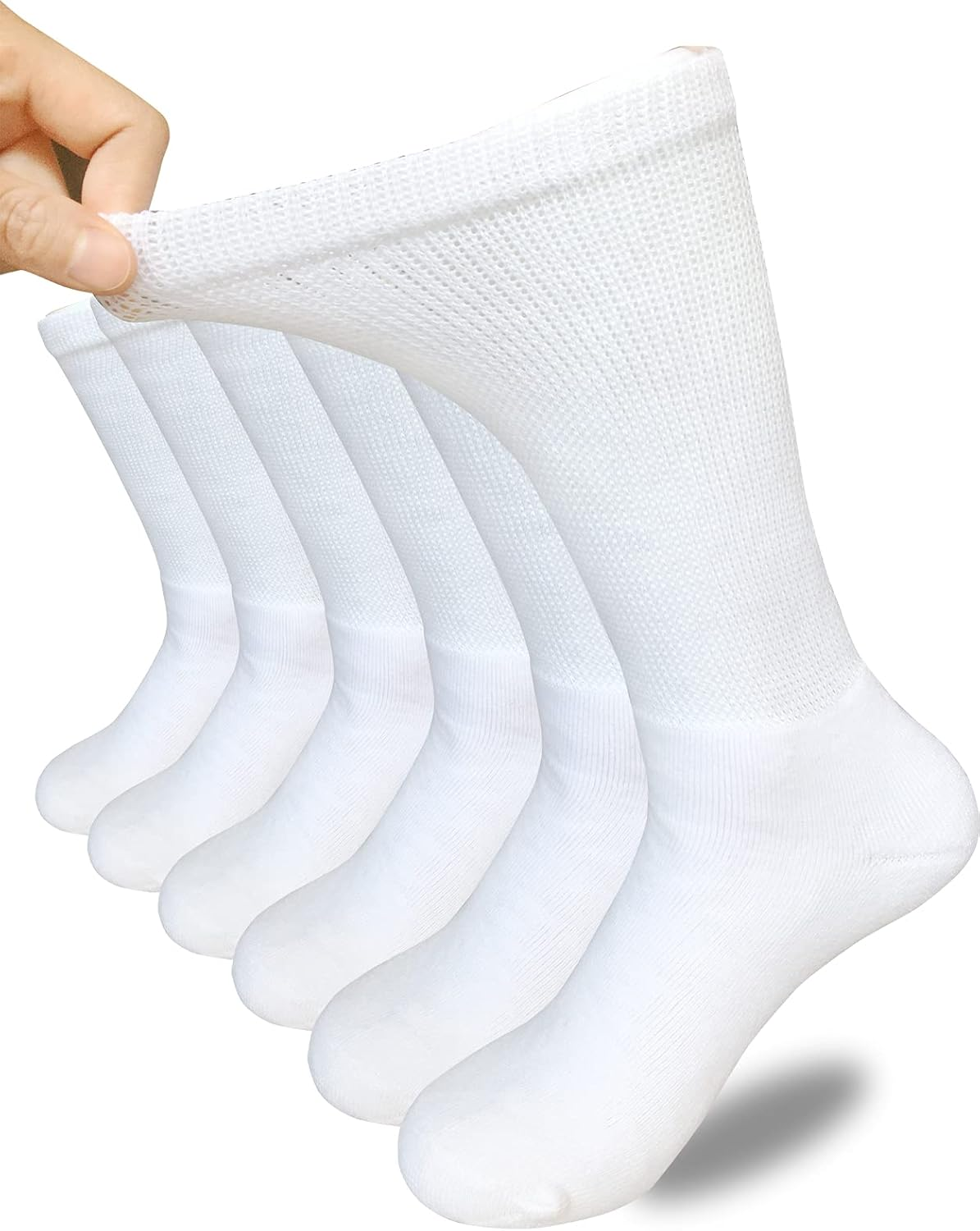 Men Diabetic Socks Extra Wide Non Binding Crew Sock Cushioned Moisture Wicking Socks Loose Top Edema Thick Ankle 3 Pairs