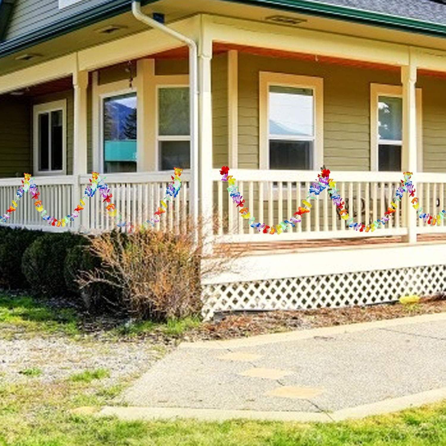 4 Pack 10 Feet (3M) Hawaiian Luau Party Garland Tropical Flower Lei Garland Party Decorations for Indoor Outdoor Multicolor Silk Straight Hawaiian Bunting image number 2