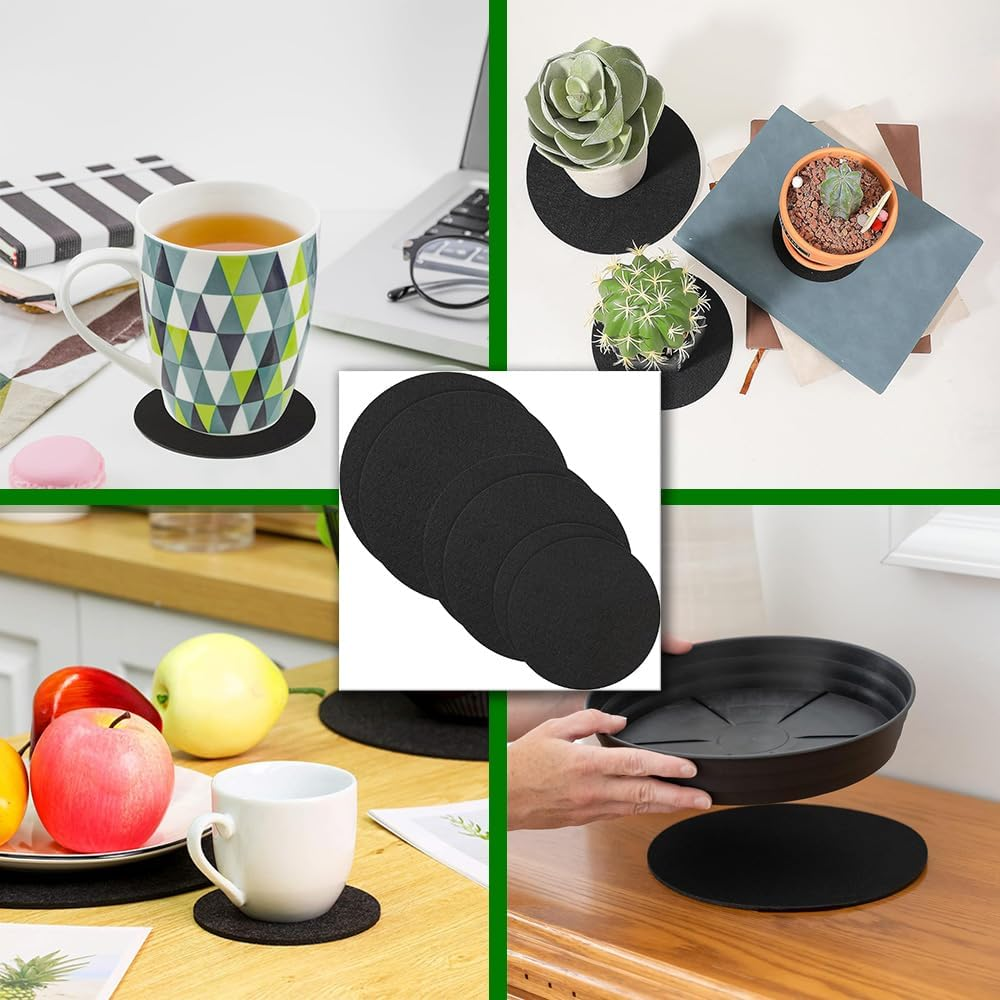 20Pcs Plant Pot Coasters, Double-Sided round Plant Coasters, Water Absorbent and Waterproof Plant Tray, Black Diameter 10Cm, 15Cm, 20Cm, 25Cm, 30Cm Felt Coasters for Plant Pots